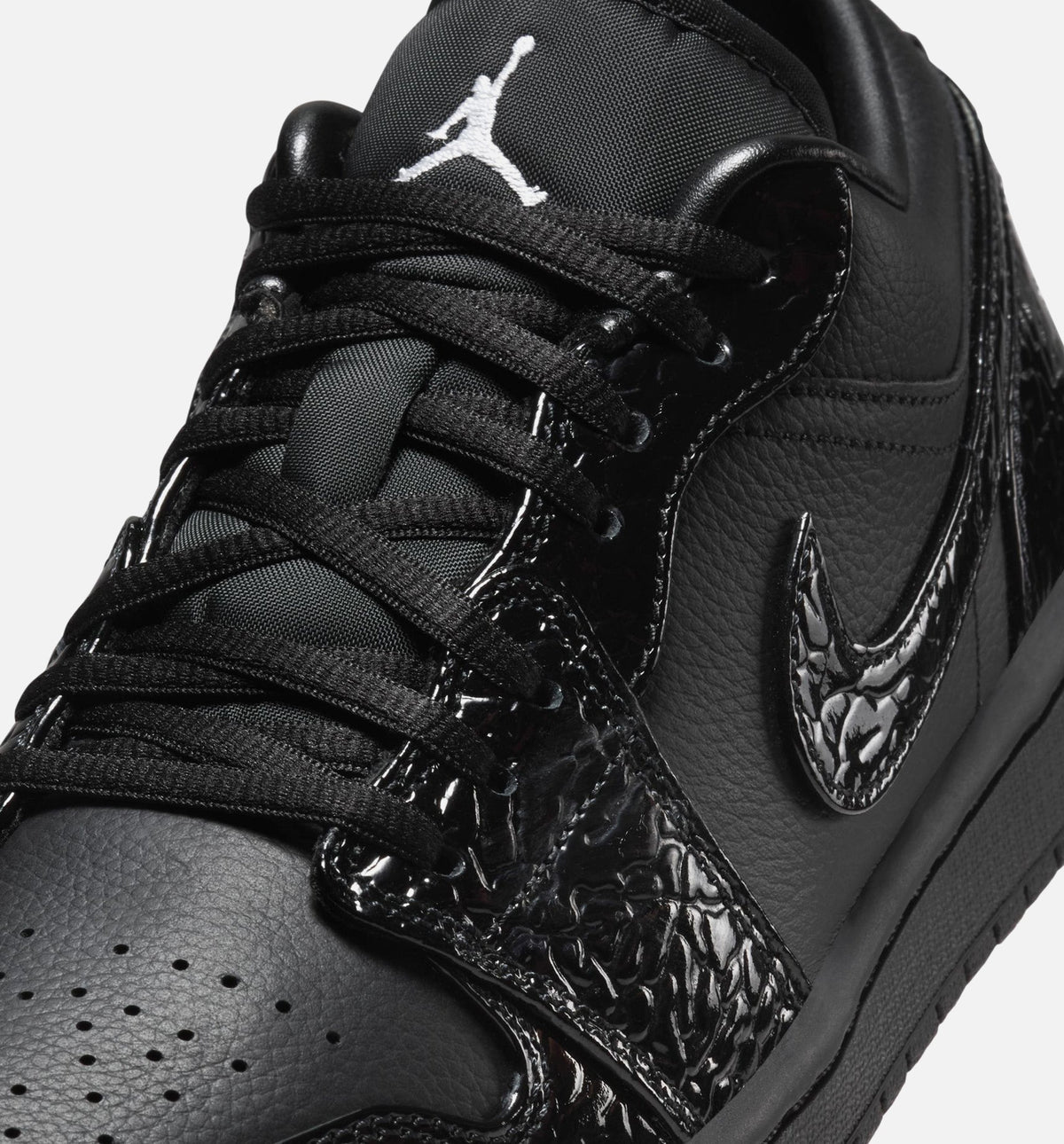 Air Jordan 1 Low Patent Elephant Women's Lifestyle Shoes - Black / White / Metallic Silver