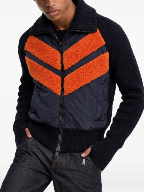 DSQUARED2 chevron-fleece knitted-sleeve jacket