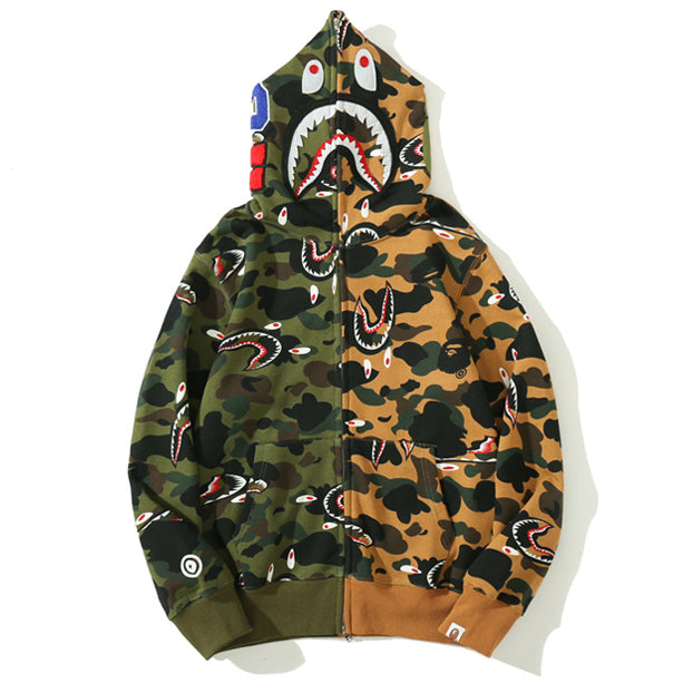 BAPE Colorblock Camo Shark Zip Hoodie