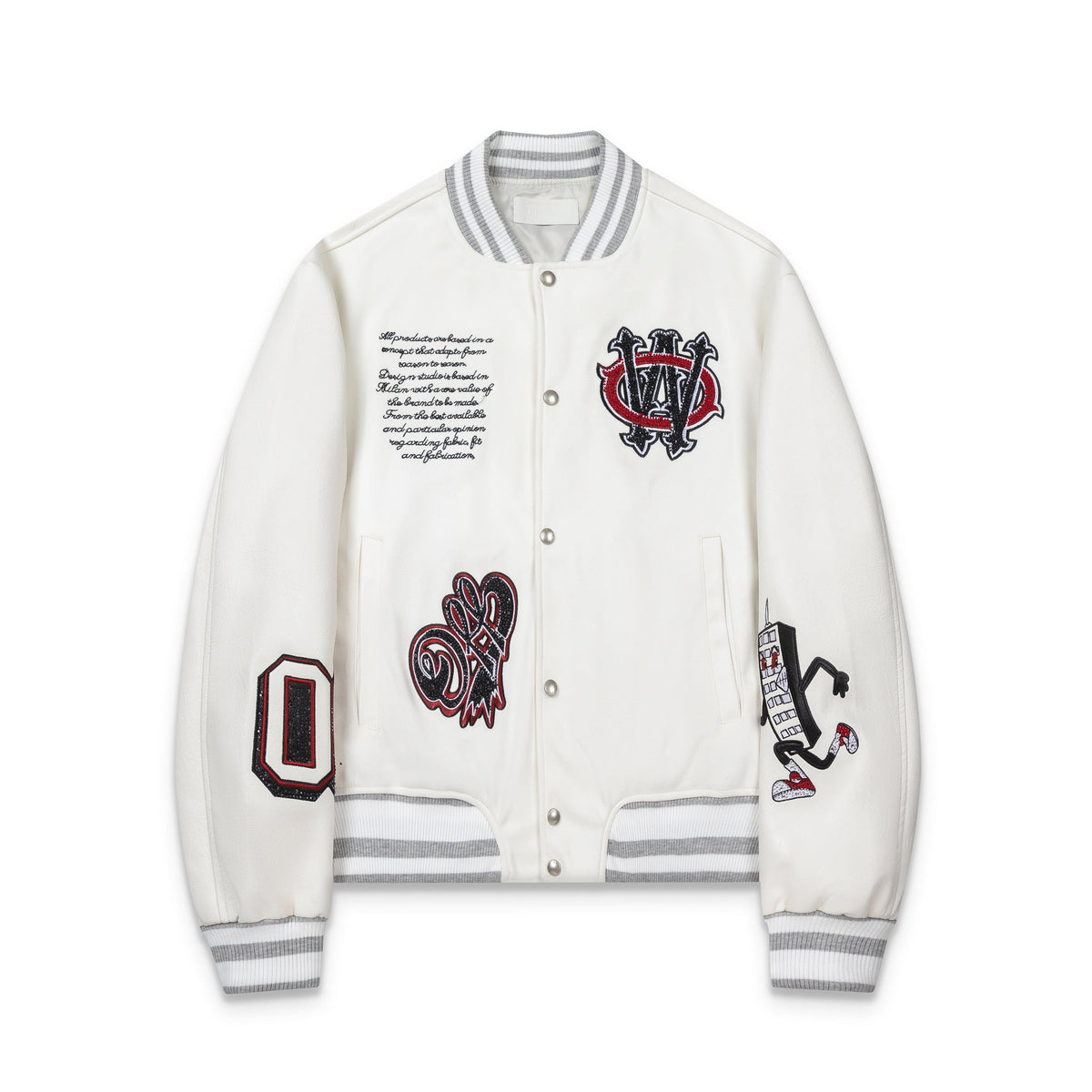 Off White Mobile Letter Embroidery Varsity Baseball Jacket Unisex