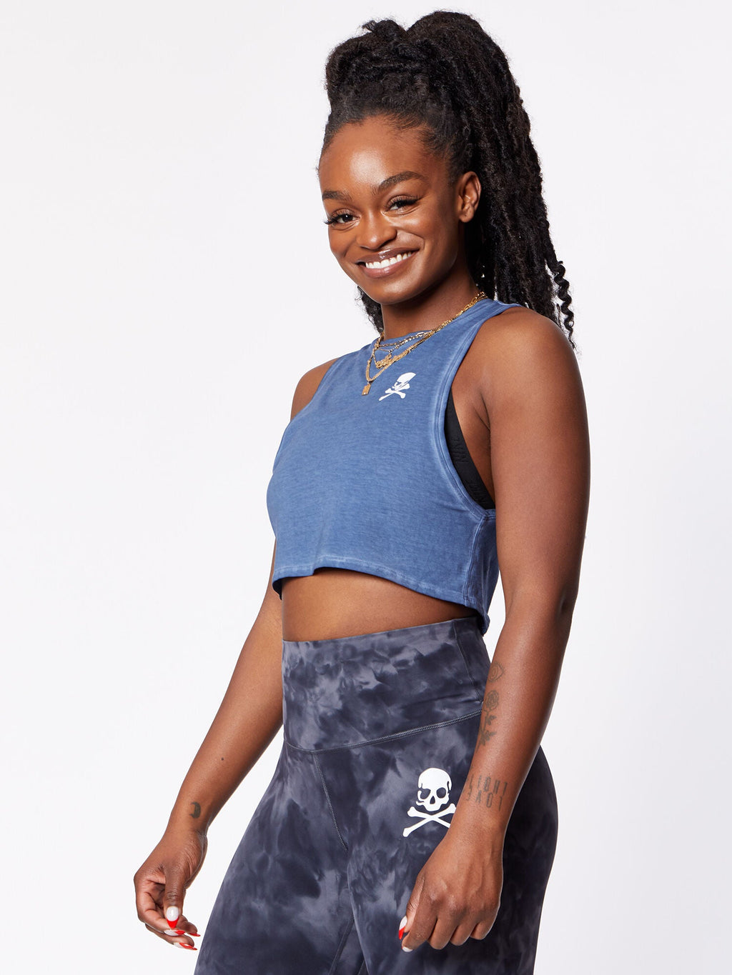 CUT BACK CROP TANK INK BLUE