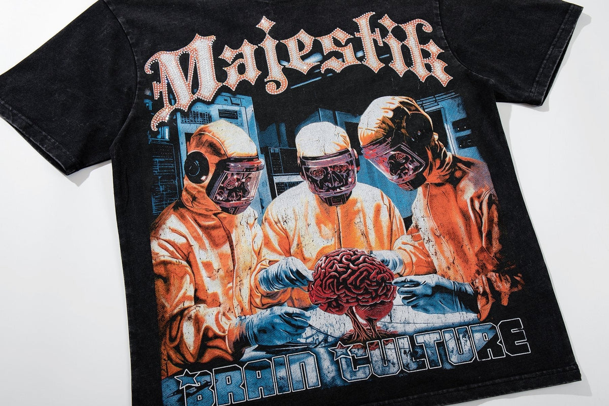 MAJESTIK Washed Black Rhinestone Graphic T-Shirt