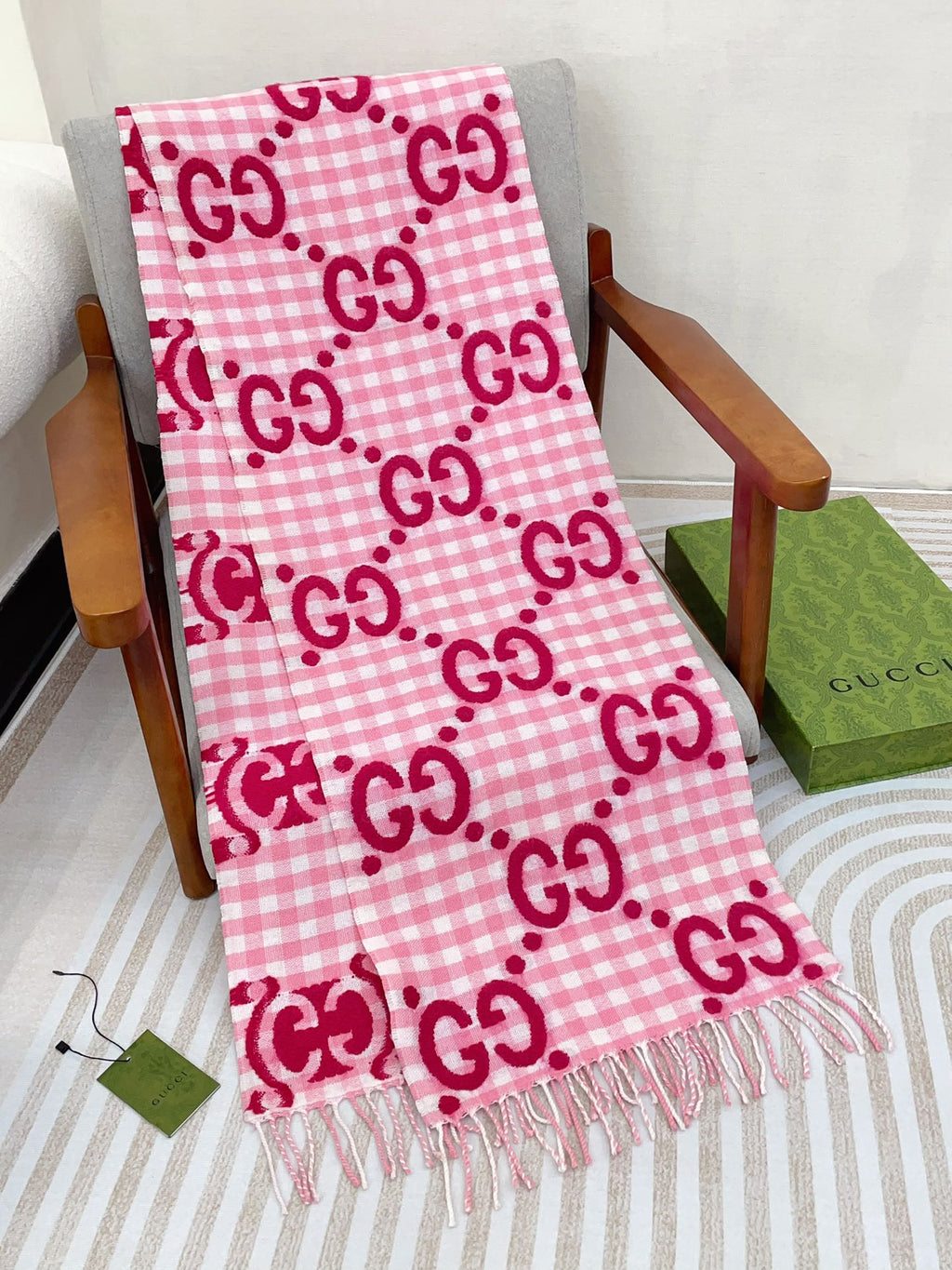 SCARF 220 CM IN BRIGHT PINK MIX WHITE WOOL 401164