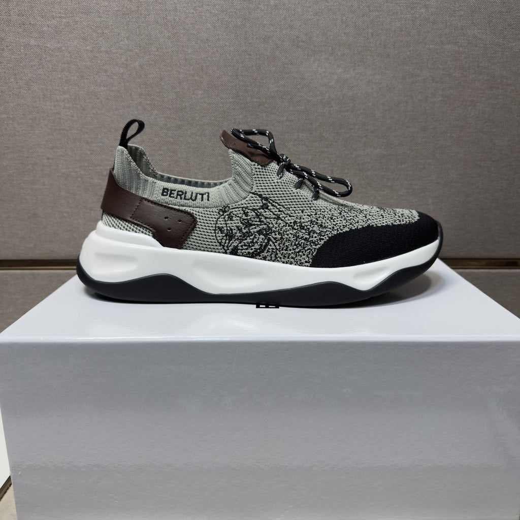 Berluti Gray and Black Lace-Up Sneakers