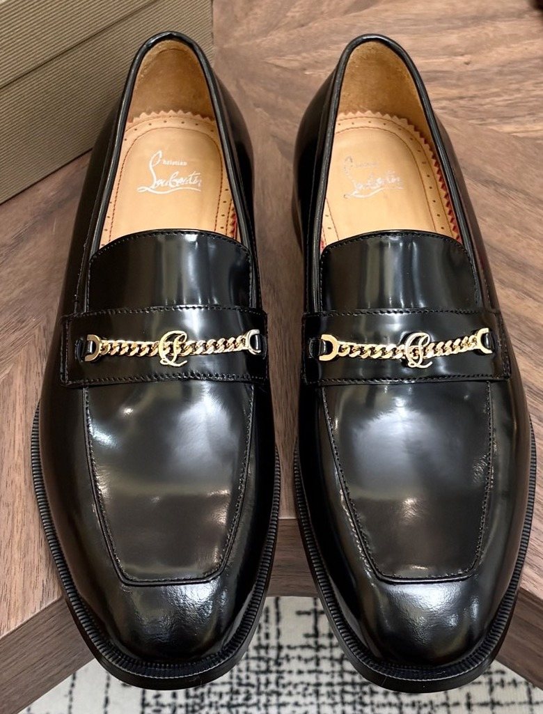 Christian Louboutin Men's Black Gold-Tone Hardware Loafers