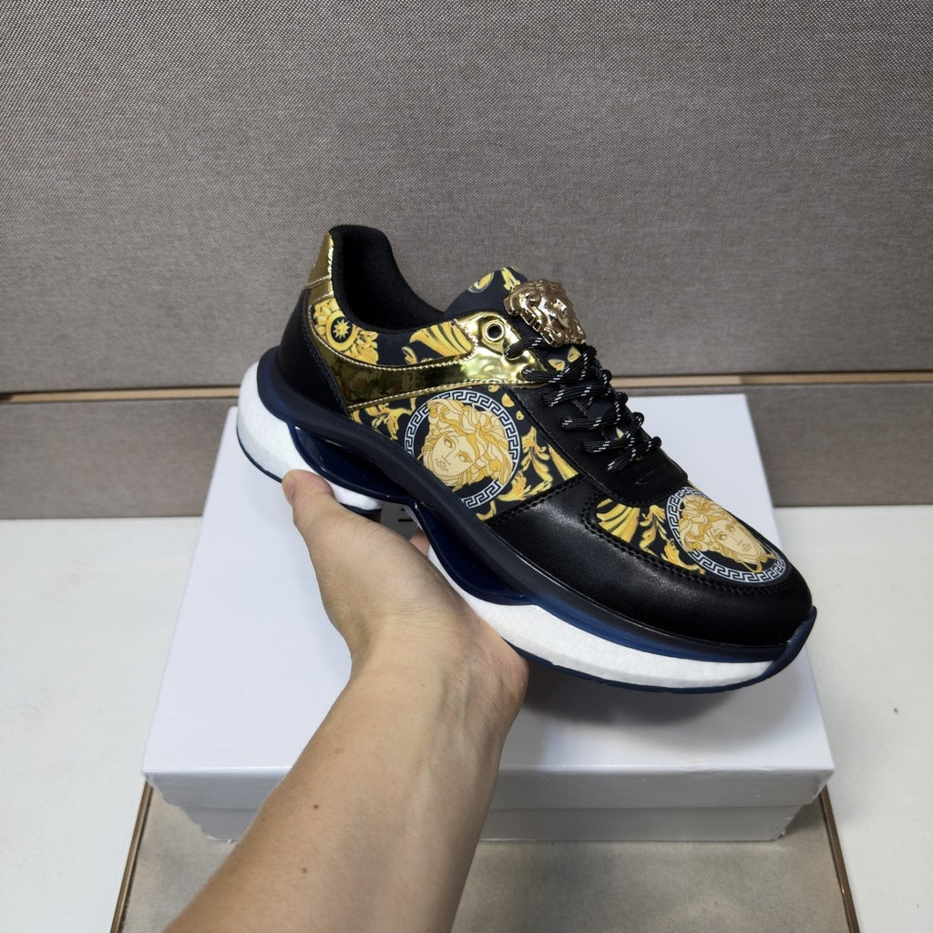 Versace Men's Gold-Panel Low-Top Sneakers