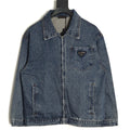 Prada Triangle-Logo Washed Zip-Up Denim Jacket - Dark Blue