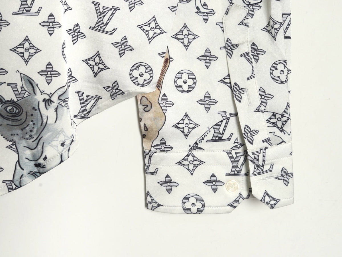 Louis Vuitton Animal and Monogram-Style Long-Sleeve Shirt - White