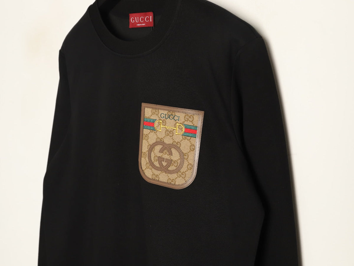Gucci Monogram-Style Pocket-Patch Crewneck Sweatshirt - Black